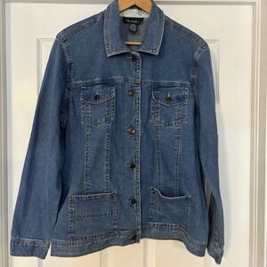DENIM & CO Jacket Women's Large Button Up Blue Denim Jacket Stylish Comfy